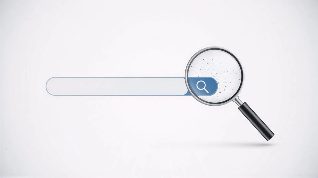 A magnifying glass placed right on the search button in a search bar